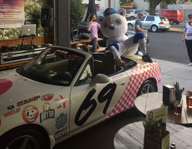 Kruster the Bear on Miata